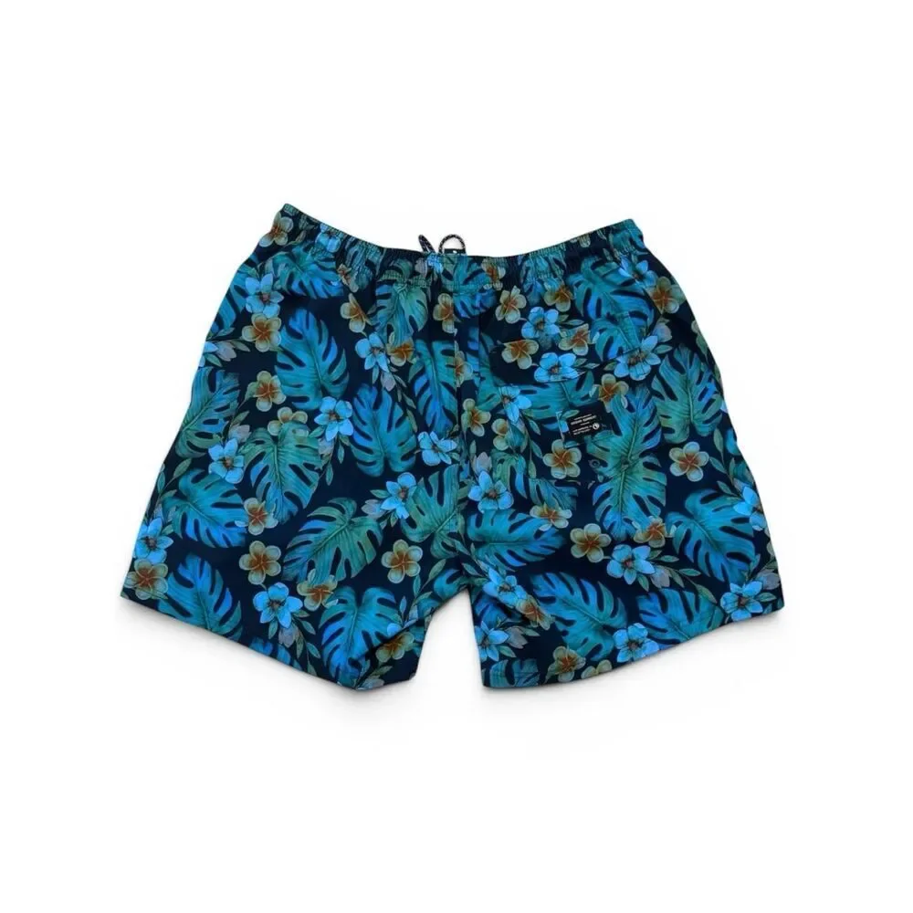Ocean Current Tropical Swim Trunks Men’s XL | Blue Floral Hawaiian Board Shorts